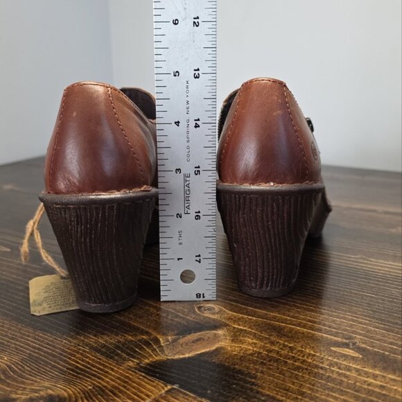 Born Elliott Tan/Brown Leather Double Zip Plain Toe Clog Sz.6.5 Comfort - Picture 7 of 15